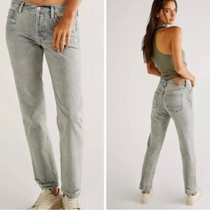 Free People We The Free Washed Legend Mid-Rise Y2K Raw Hem Straight Skinny Jeans